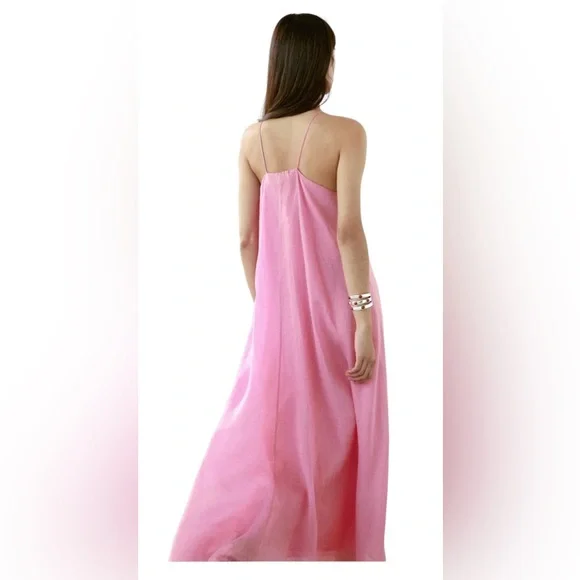 Massimo Dutti Long Gathered Pink Dress With a Halter Neckline  in Sz S - Picture 4 of 10